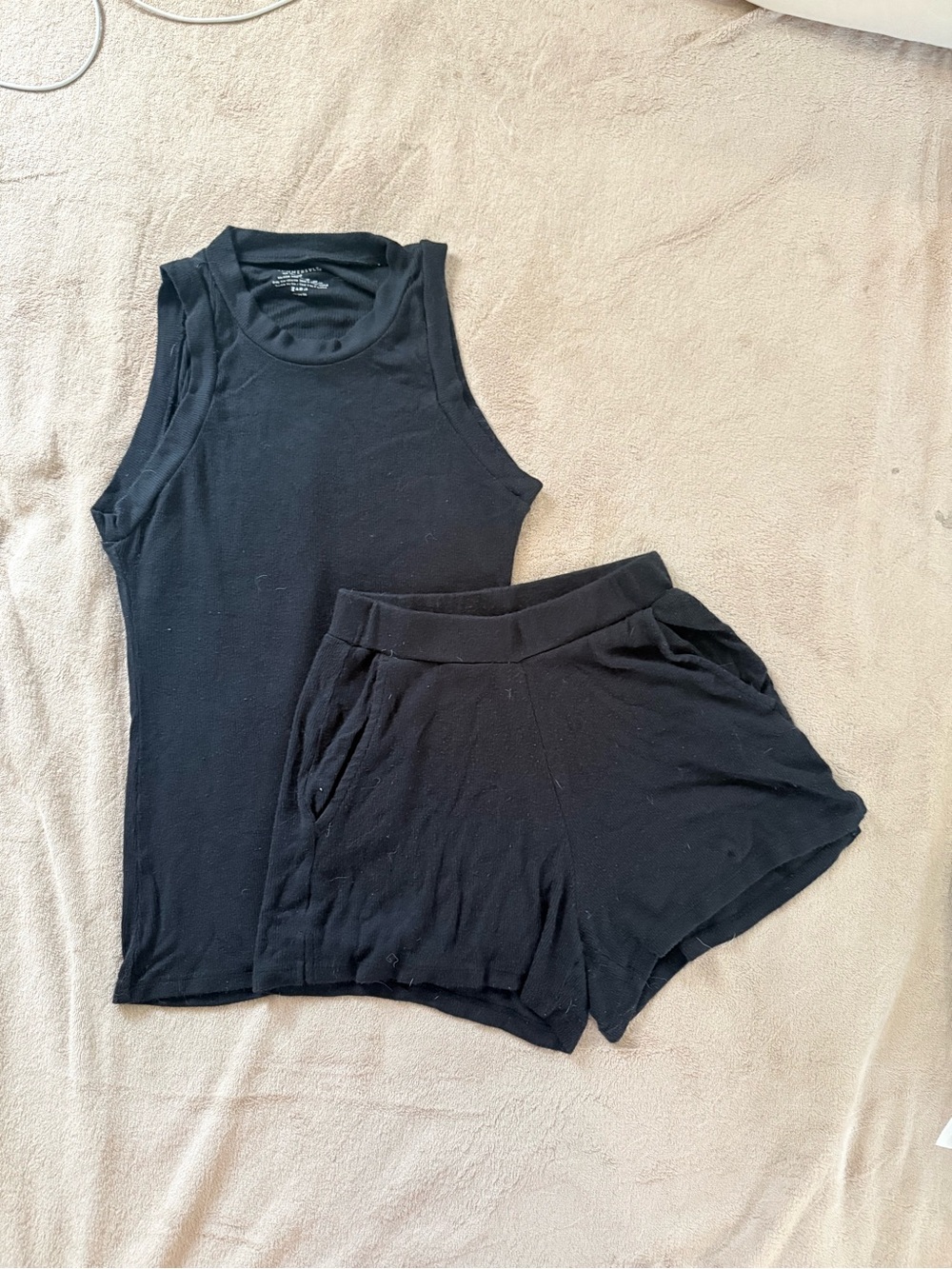 summersalt Black Ribbed Tank & Lounge Shorts Set